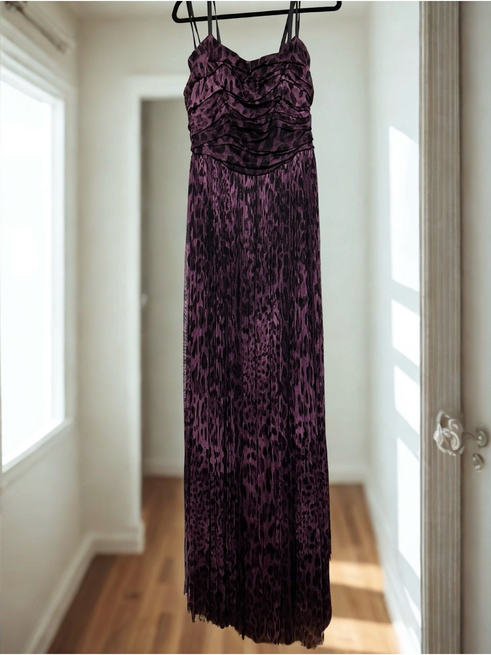 Dolce & Gabbana Deep Purple Animal-Print Pleated Maxi Dress